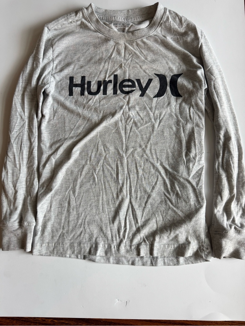 Hurley Boys Long Sleeve One & Only Logo Graphic Tee Light Gray Size Small 8-10